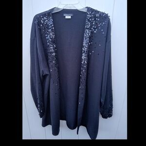 theomiles BLACK SEQUINED OPEN FRONT EVENING Long Sleeve JACKET Size: 2X